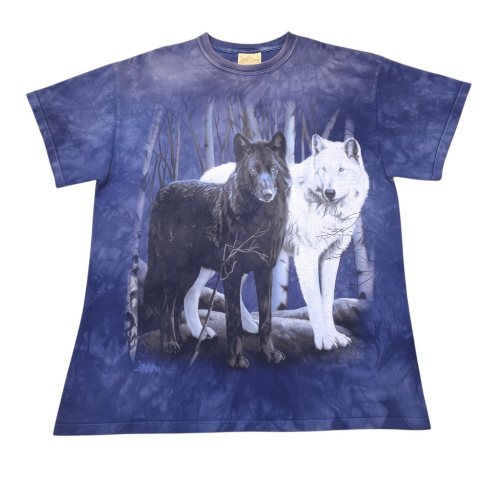 Vintage Y2K The Mountain Wolf Shirt Mens Large Blue Tie Dye Nature Tee